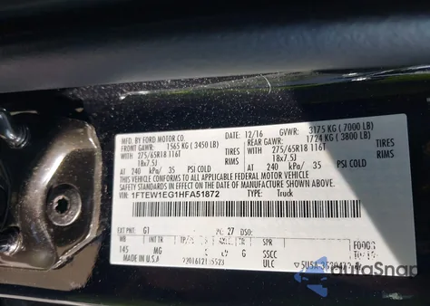 2017 Ford F-150 Xlt из США, поврежденный, VIN 1FTEW1EG1HFA51872